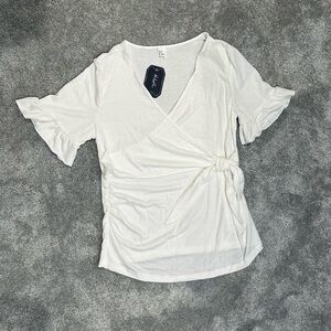 Soly Hux White Wrap Top Women’s Size Small Tie Front V-Neck Ruffle Sleeve NWT